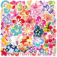 50 PCS Summer Hawaii Hibiscus Graffiti Stickers Decorative Decals for Luggage Notebook Skateboard Waterproof Floral