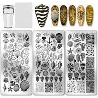 3pcs Seashell Nail Stamping Plates Sea Creature Nail Art Templates Ocean Beach Fish Starfish Nails Art Stencils with Stamper