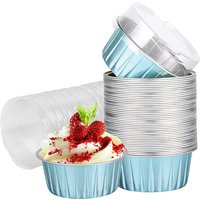 50Pcs Ramekins with Lids, 5oz Aluminum Foil Baking Cups Cupcake Muffin Liners Pudding Dessert Cups for Wedding Birthday