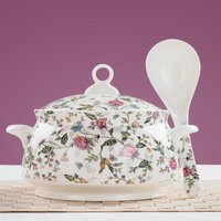 9 inch, bone china tureen for food storage, classice dinner serving bowl, porcelain food box tureen, large bowl for soup ceramic