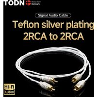 TODN Teflon 4N OFC Silver Plated 2RCA to 2RCA 24K Gold Plated Plug Signal Audio Cable for Amplifier Speaker TV