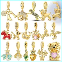 Golden Charms 925 Silver Leopard Firefly Dog Animal Beads Pendant Fit Bracelets Bag Keychain Charm Diy Women Gift Accessory