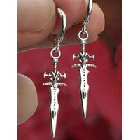 Y2K Punk Sliver Color Sword Pendant Hoop Earrings for Men Women Personality Hip Hop Street Couple Dangle Earrings Jewelry Gifts