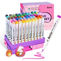 Arrtx 60 Colors Paint Markers Paint Pens, Acrylic Markers Brush Tip for Rock Painting, Wood, Canvas, DIY Crafts Making