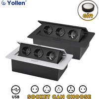 All Aluminum Panel EU Standard Hidden Type Table Socket 3 Way Electrical Outlet Modular Combination Power Three Outlet Household