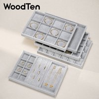WoodTen Velvet Stackable Jewelry Tray Jewelry Display Watch Storage Tray Fashion Ring Earring Necklace Organizer Jewelry Tray