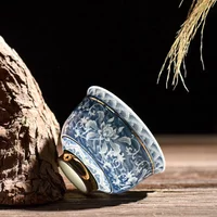1pc Blue and white porcelain tea cup retro master cup small tea bowl ceramic kung fu set Phnom Penh tea bowl single cup