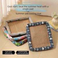 Dog Cooling Bed Summer Pet Mat Breathable Square Rattan Pad Universal All Season Pet Supplies For Dogs Cats Indoor Daily Use
