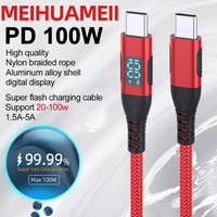 100W Fast Charging 5A Type c to Type c Data Cable Versatile Compatibility with LED Dynamic Display Durable PVC Nylon