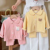 Long Sleeve Pajamas Set Sleepwear for Kids Classic Plaid Boy Girl Sanding Breathable Top and Bottom Pijamas Children's Clothes