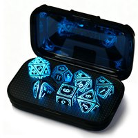 Light up DND Dice Set Rechargeable,Blue 7pcs LED Dice with Charging Box Polyhedral RPG Dice Set for Role Playing Table Game