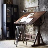 Painting Table Calligraphy Table Iron Art Desk Designer Workbench Solid Wood Desk Drawing Table Tilting