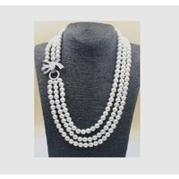 Triple strands AAA 7-8mm Real Natural white south sea pearl necklace18- 20" 925s