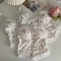 2026 Floral Tube Tops French Wood Ear-hem Camisole Women's Breathable Lace Tank Tops Back-beautiful Underwear for Summer