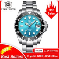SD1953 Türkises Zifferblatt Edelstahl NH35 Uhr Steeldive 41mm STEELDIVE Marke Saphirglas Herren Taucheruhren