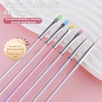 6PCS Candy Color Iridescent Handle Nail Art Brush Set, UV Gel Liner Detailing Building Shaping Brushes for Salon & Home DIY