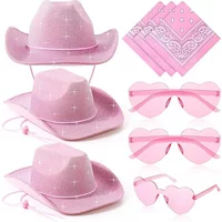 Pink Cowboy Hat Bachelorette Party 3pcs/Set Decoration Western Cowboy Hat Happy Hen Party Decor Girls Birthday Party Photo Props