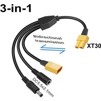 3-in-1 XT30 to Two DC5521 Connector Convert Cable, Male/Female XT30 Extension Adapter Cord Charging Conversion Plug Power Cable