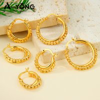 Arabic Fashion Clip Hoop Earrings 21k Gold Plated Dubai High-end Square Beads Circle Earring Oman Women Wedding Party Jewelry