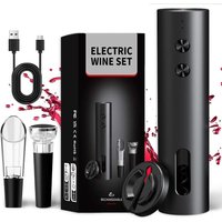 4-in-1 Electric Bottle Wine Opener Set USB Rechargeable Electric Automatic Corkscrew Wine Opener Set Wine Stopper, Wine Pourer