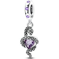 925 Sterling Silver Snake Charms Bead CZ Zircon Pink Love Heart Dangle Fit Original Bracelet DIY Women Jewelry