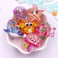 10pcs Glitter Colorful Resin Sea Star Crab Jellyfish Dolphin Ocean Animal Flatback Rhinestone Scrapbook DIY Figurine Decor Craft
