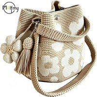 Handmade Crochet Tote Bag Knit Flower Floral Purse Bag Woven Beach Handbag Crossbody Shoulder Bag for Women Vacation Droshipping