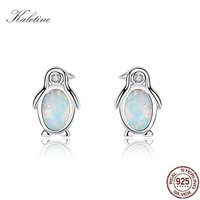 KALETINE 925 Sterling Silver Opal Stud Earrings Angel Wings Penguin Unicorn Heart Blue Opal Earrings For Women Fine Jewelry