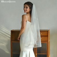 TOPQUEEN V21 Wedding Veil Ribbon Edge Bridal Veil White Ivory Wedding Veil Photo Accessories Cathedral Veil Customizable