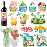 Hawaii Party Decor Cocktail Umbrella Toothpicks Straws Cupcake Bottle Stickers Napkins Food Tray Bowl Summer Beach Party Decor