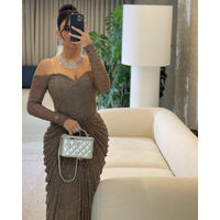 Vintage Sequins Evening Dresses Off Shoulder Floor Length Long Sleeves Prom Dresses Saudi Arabia Wedding Party Dress Customized