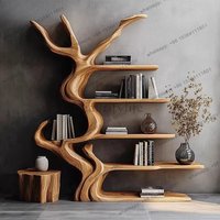 Simple and modern tree-shaped bookshelf, solid wood wall full wall display shelf, floor-to-ceiling creative multi-layer shelf