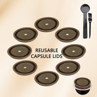 Reusable Silicone Lid, Durable Replacement Cover for Coffee Capsule Shell with Coffee Measuring Spoon and Cleaning Brush