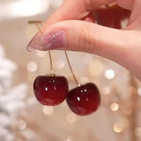 Small Fresh Sweet Lovely Cherry Cherries Cherries Earrings Pendant Fruit Earrings Red Cherry Earrings Charm Jewelry Wholesale
