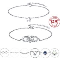 U7 925 Sterling Silver Anklets for Woman Infinity Moonstone Evil Eye Butterfly Star Heart Ball Rolo Chain Ankle Bracelet Jewelry