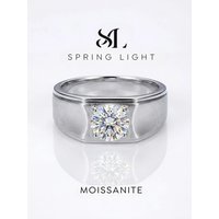 1CT D Color Concise Certified Moissanite Diamond Rings For Men Real 925 Sterling Silver Top Quality Wedding Fine Jewelry
