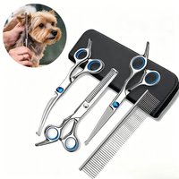 4 in 1 Professional Pet Safe Scissors Set-Ambidextrous Stainless Steel Dog Grooming Shears with Round Head,Home Hair Cutting Kit