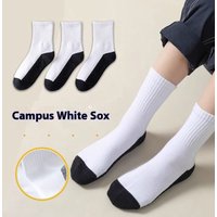 5 pairs of campus student white socks, boys' mid tube socks, mesh socks, breathable, spring and summer sports and leisure socks