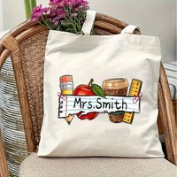 Personalized Teacher Tote Bag with Name/Text Printing - Custom Name/Initials/Design Suitable for Teachers Day Gifts