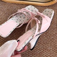 Designer Summer Wedges Heel Women Slippers Fashion Open Toe Butterfly-knot Mules Shoes Ladies Slip On Dress Floral Slides