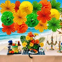 15Pcs Orange Green Yellow Paper Fan Flower Hawaii Birthday Beach Wedding Party Wall Table Decor