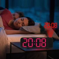 USB Powered LED Digital Projection Alarm Clock with Temperature Date Night Mode Power Off Memory 2 Display Modes 12/24 Hour for