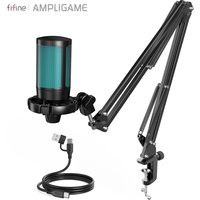 AmpliGame by FIFINE Gaming Microphone Kit with Mute for mobile,USB RGB Mic Set with Arm Boom for PC,Laptop,PS5,Streaming-A2T