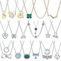 Original 925 Sterling Silver Heart-shaped Four-leaf Clover Bow Galaxy Pendant Necklace fit Women's Birthday Party Jewelry Gifts