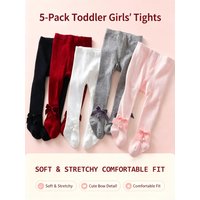5Pcs Kids Girls Bow Tights Nylon Spandex 4 Season Elastic Pantyhose for 0-11Y Toddler Children Princess Casual Daily Socks