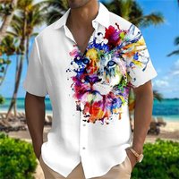 Lion Men'S Shirts Colorful Fashion Animal 3d Print Hawaiian Shirt Daily Caucal Men Summer Hip Hop Clothing