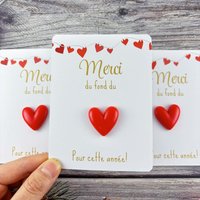 3 Sets of Red Heart Resin Decorations - Cute Heart Party Thank-You Cards with French Text, 'Thank You for Your Efforts This Year