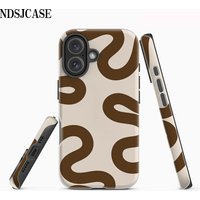 Brown & Cream Wavy Lines Phone Case for iPhone 17 16 15 14 13 12 11 X XS XR XSMAX 7 8 Air Pro Max Plus Luxury Double-layer