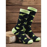 1 Pairs Men's Cool Dinosaur Print Cotton Socks Streetwear Skateboard Scosk Novelty Jurassic Animal Pattern Mid-Calf Socks New