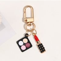 Cute Enamel Keychain Eyeshadow Lipstick Key Ring Makeup Key Chains Friendship Gifts For Women Girls DIY Handmade Simple Jewelry